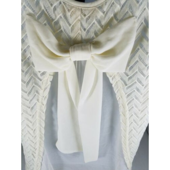 Womens Top YA LOS ANGELES Beige Sheer Zig Zag w/Bow on Back Cotton Blend Medium - Picture 7 of 9